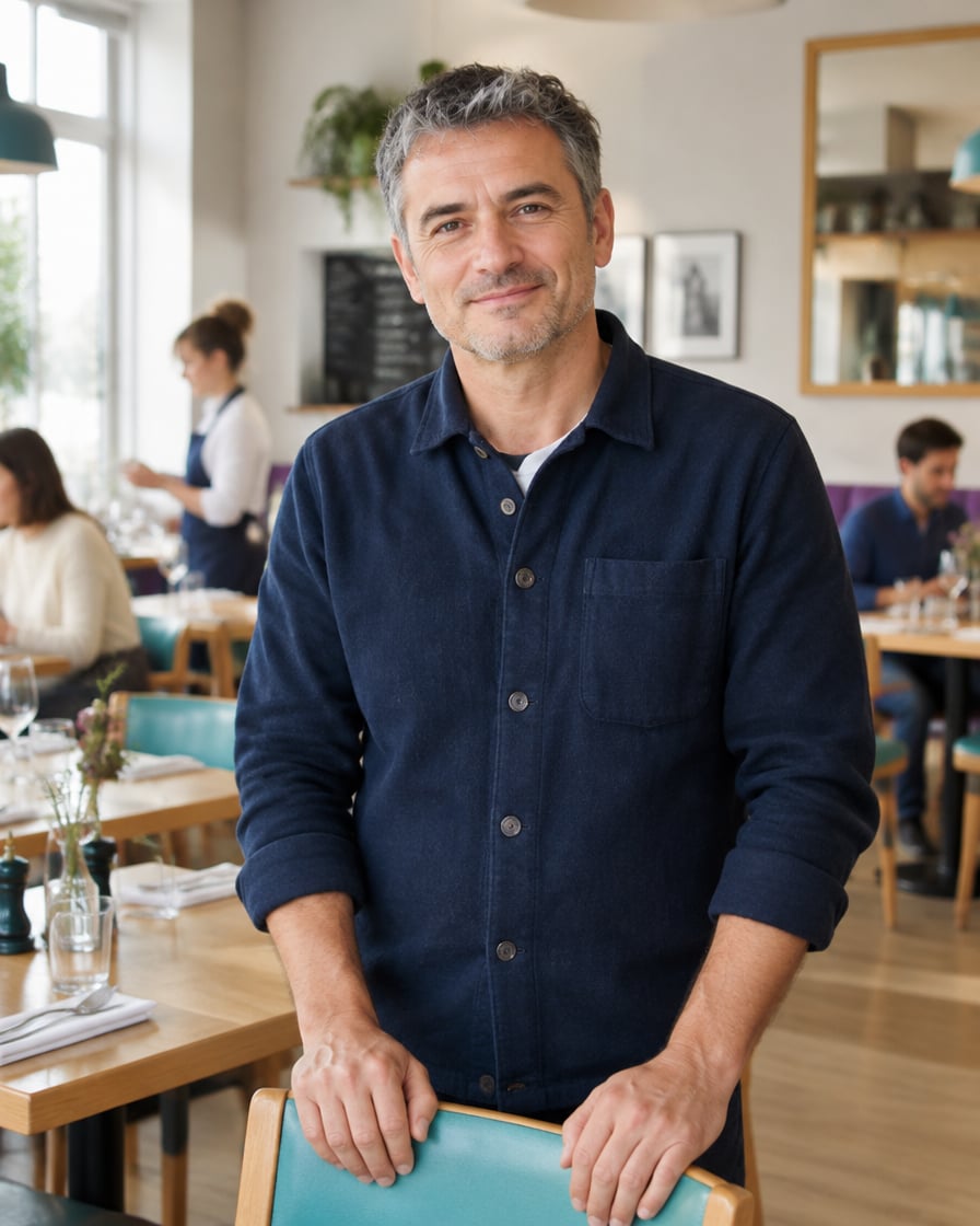 Gérant d’une brasserie dans sa salle, au milieu du service.